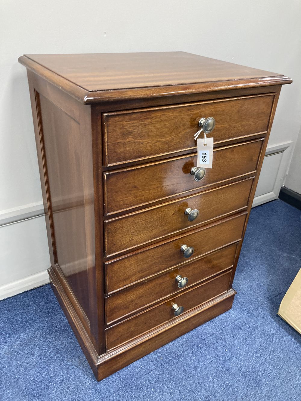 A modern mahogany six drawer sheet music cabinet, width 54cm depth 42cm height 80cm